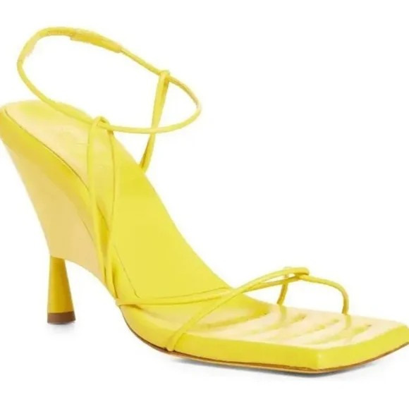 Gia Borghini x RHW Rosie Strappy Leather Square Toe Wedge Sandals Yellow 37 - Picture 1 of 8